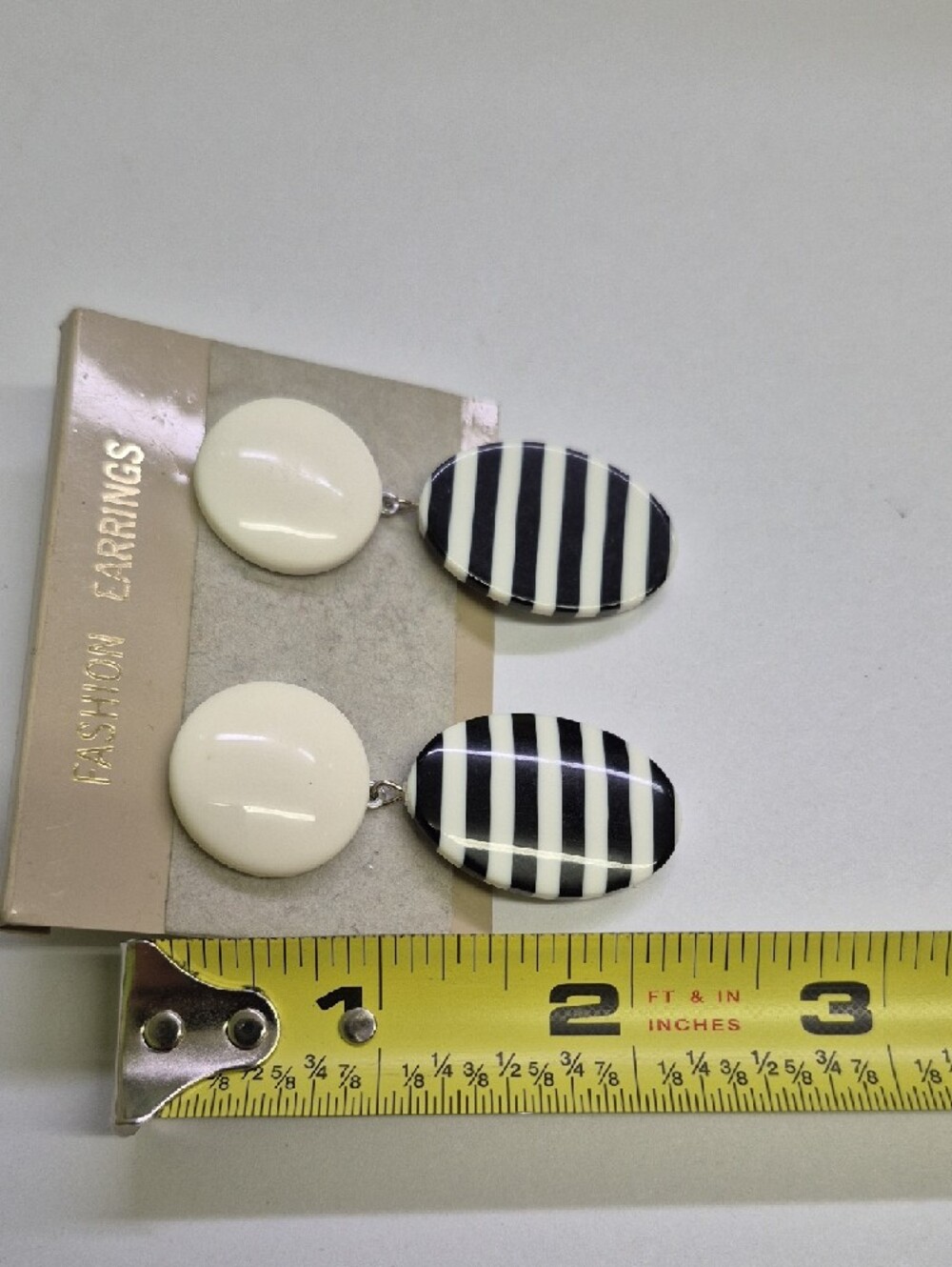 Vintage Striped Black & White Drop Earrings - Fashion Post Earrings - Picture 4 of 4